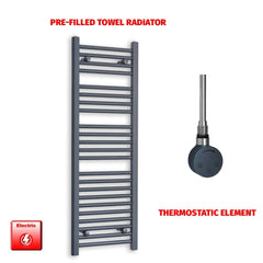 Thermostatic Element 400x1200 Flat Anthracite Pre-Filled Electric Towel Radiator