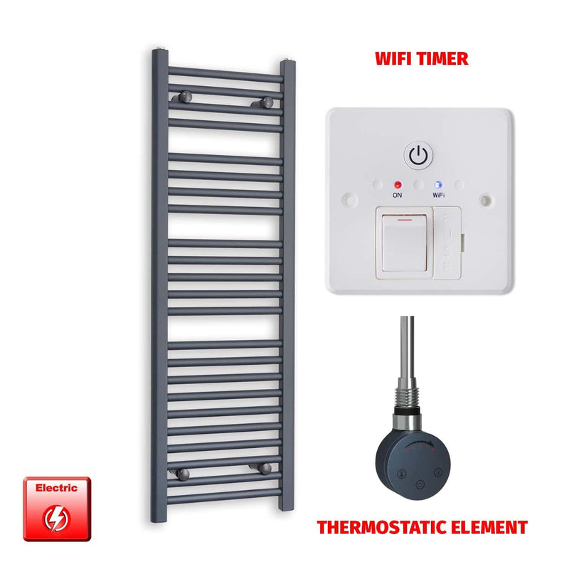 Thermostatic Element + Wifi Timer 400x1200 Flat Anthracite Pre-Filled Electric Towel Radiator