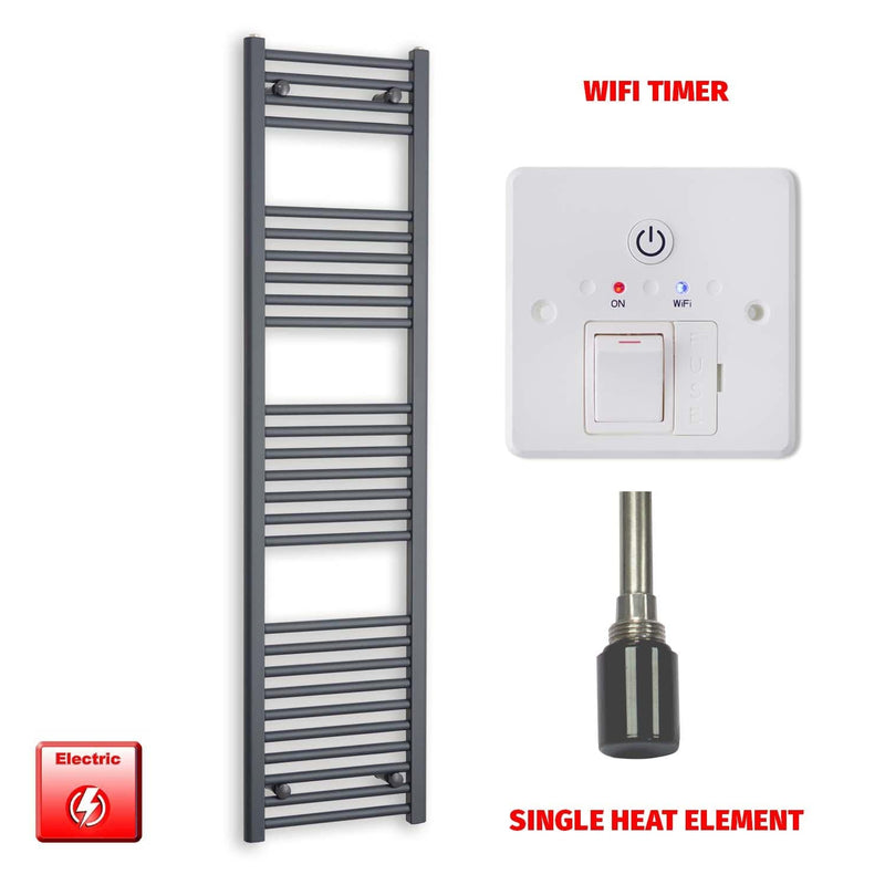 Single Heat Element + Wifi Timer 400x1600 Flat Anthracite Pre-Filled Electric Towel Radiator