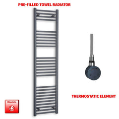 Thermostatic Element 400x1600 Flat Anthracite Pre-Filled Electric Towel Radiator