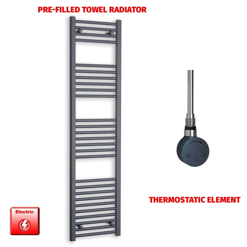 Thermostatic Element 400x1600 Flat Anthracite Pre-Filled Electric Towel Radiator