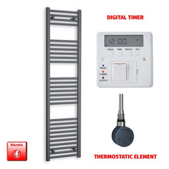 Thermostatic Element + Digital Timer 400x1600 Flat Anthracite Pre-Filled Electric Towel Radiator