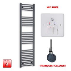 Thermostatic Element + Wifi Timer 400x1600 Flat Anthracite Pre-Filled Electric Towel Radiator