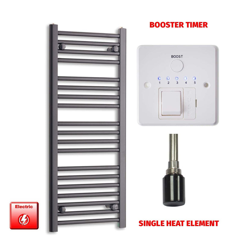 Single Heat Element + Booster Timer 450 x 1000 Flat Black Pre-Filled Electric Towel Radiator