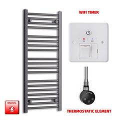 Thermostatic Element + Wifi Timer 450 x 1000 Flat Black Pre-Filled Electric Towel Radiator
