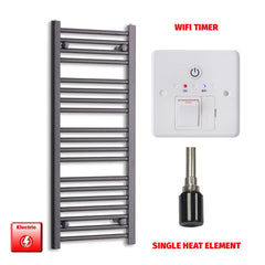 Single Heat Element + Wifi Timer 450 x 1000 Flat Black Pre-Filled Electric Towel Radiator