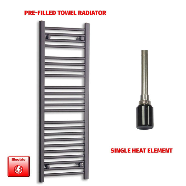 Single Heat Element 450 x 1200 Flat Black Pre-Filled Electric Heated Towel Rail