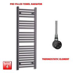 Thermostatic Element 450 x 1200 Flat Black Pre-Filled Electric Heated Towel Rail