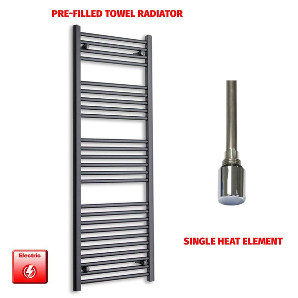 Single Heat Element 450 x 1400 Flat Black Pre-Filled Electric Heated Towel Rail