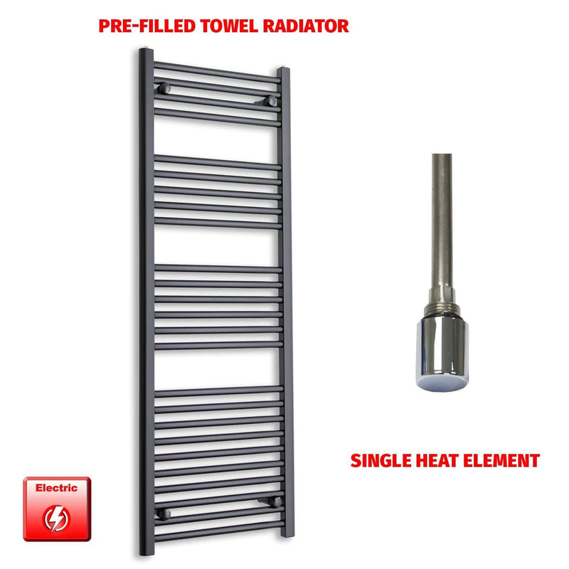 Single Heat Element 450 x 1400 Flat Black Pre-Filled Electric Heated Towel Rail