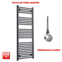 Thermostatic Element 450 x 1400 Flat Black Pre-Filled Electric Heated Towel Rail