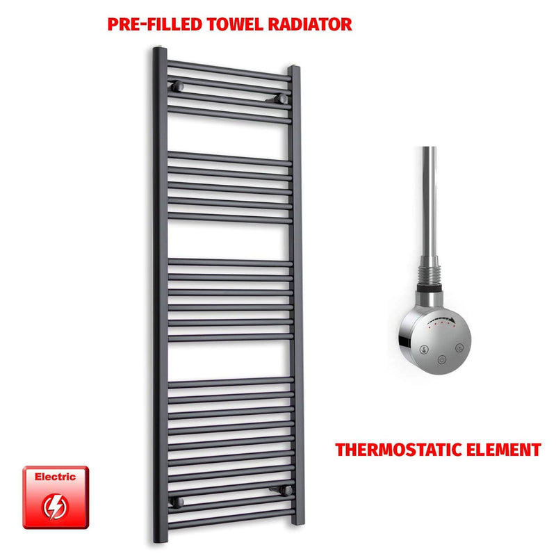 Thermostatic Element 450 x 1400 Flat Black Pre-Filled Electric Heated Towel Rail