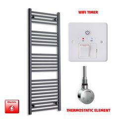 Thermostatic Element + Wifi Timer 450 x 1400 Flat Black Pre-Filled Electric Heated Towel Rail