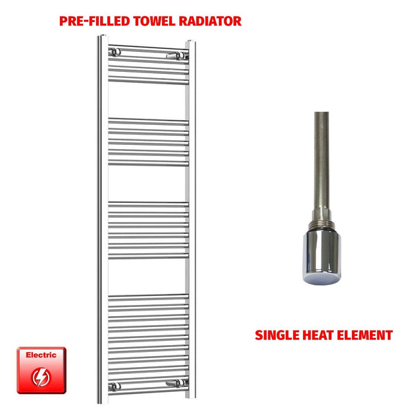 Single Heat Element 450 x 1400 Flat Chrome Pre-Filled Electric Towel Radiator