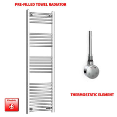 Thermostatic Element 450 x 1400 Flat Chrome Pre-Filled Electric Towel Radiator
