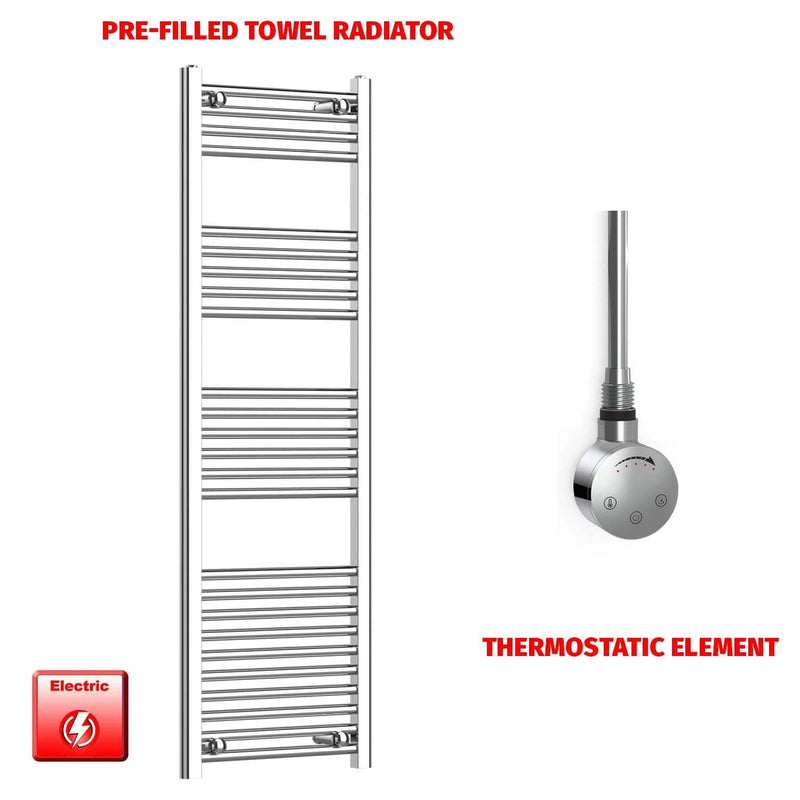 Thermostatic Element 450 x 1400 Flat Chrome Pre-Filled Electric Towel Radiator