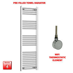 ER-Wifi Thermostatic 450 x 1400 Flat Chrome Pre-Filled Electric Towel Radiator