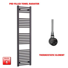 Thermostatic Element 450 x 1600 Flat Black Pre-Filled Electric Heated Towel Rail