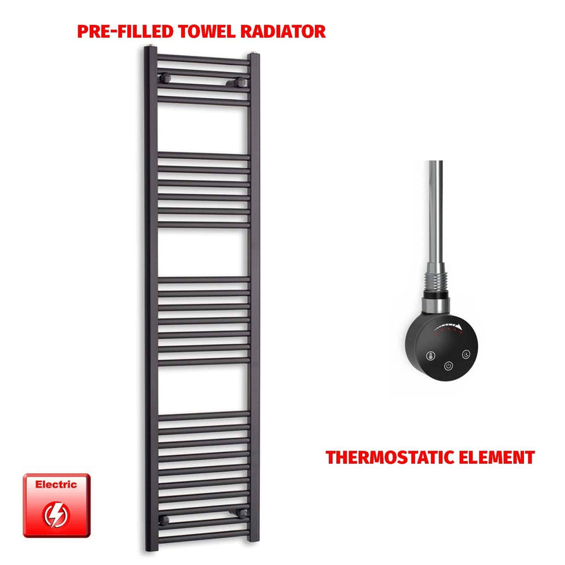 Thermostatic Element 450 x 1600 Flat Black Pre-Filled Electric Heated Towel Rail