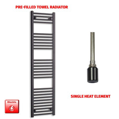 Single Heat Element 450 x 1600 Flat Black Pre-Filled Electric Heated Towel Rail