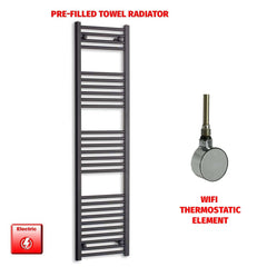 ER-Wifi Thermostatic 450 x 1600 Flat Black Pre-Filled Electric Heated Towel Rail
