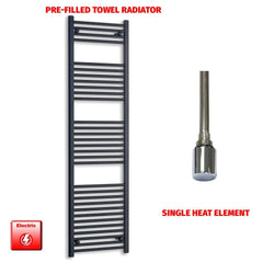 Single Heat Element 450 x 1800 Flat Black Pre-Filled Electric Heated Towel Rail