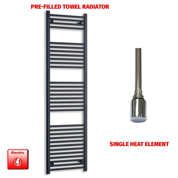 Single Heat Element 450 x 1800 Flat Black Pre-Filled Electric Heated Towel Rail