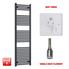 Single Heat Element + Wifi Timer 450 x 1800 Flat Black Pre-Filled Electric Heated Towel Rail