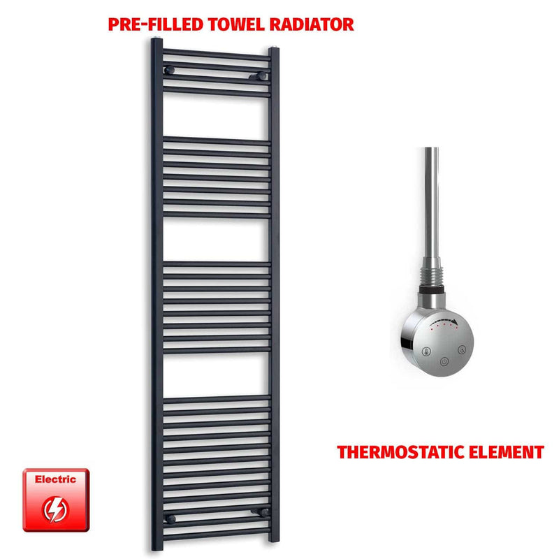 Thermostatic Element 450 x 1800 Flat Black Pre-Filled Electric Heated Towel Rail
