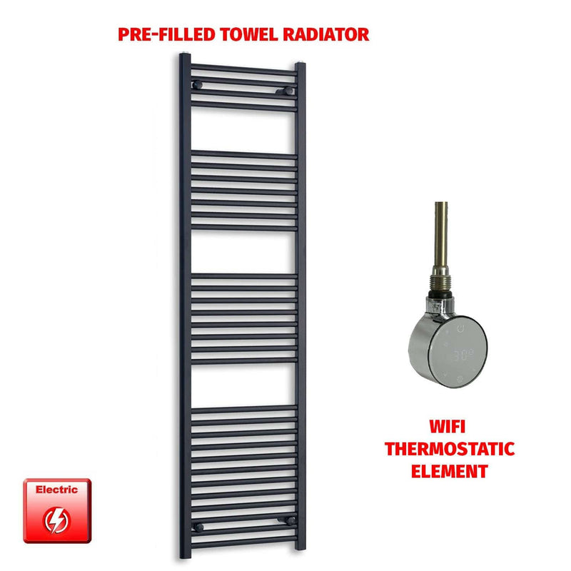 ER-Wifi Thermostatic 450 x 1800 Flat Black Pre-Filled Electric Heated Towel Rail