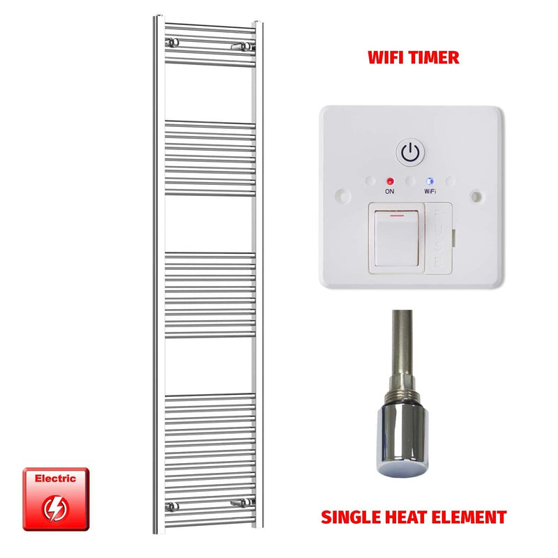 Single Heat Element + Wifi Timer 450 x 1800 Flat Chrome Pre-Filled Electric Towel Radiator