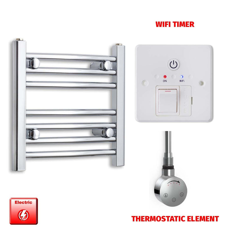 Straight / Thermostatic Element + Wifi Timer 450 x 400 Flat Chrome Pre-Filled Electric Heated Towel Rail