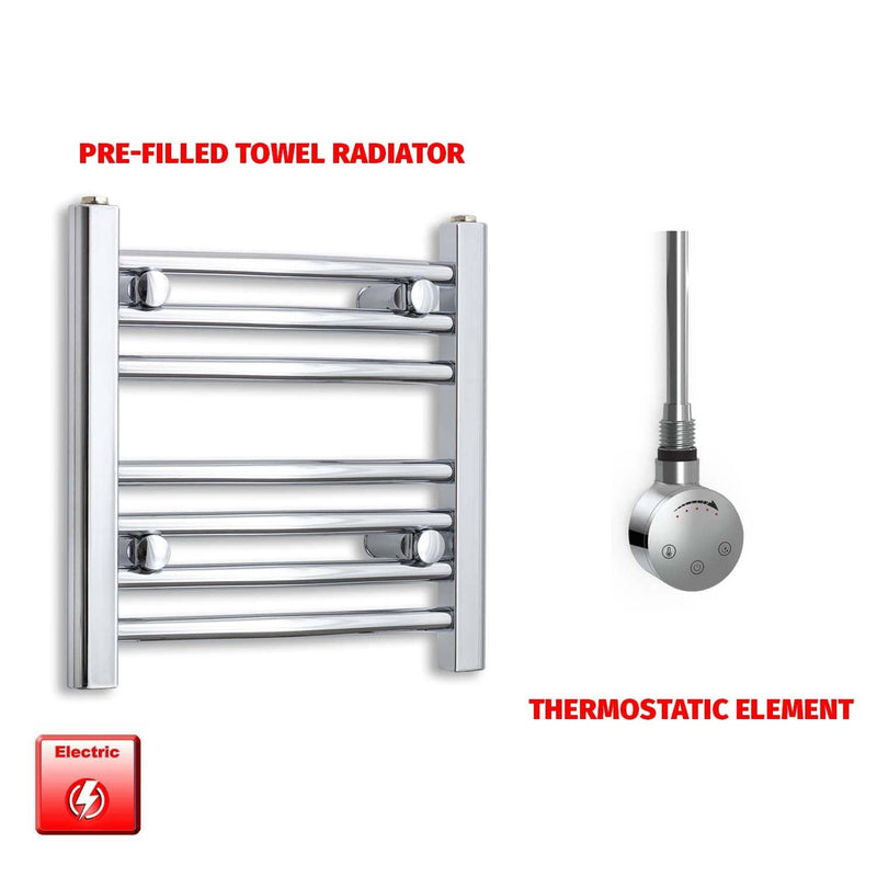 Straight / Thermostatic Element 450 x 400 Flat Chrome Pre-Filled Electric Heated Towel Rail