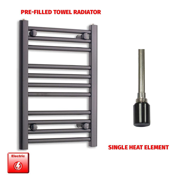 Single Heat Element 450 x 800 Flat Black Pre-Filled Electric Towel Rail HTR
