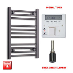 Single Heat Element + Digital Timer 450 x 800 Flat Black Pre-Filled Electric Towel Rail HTR