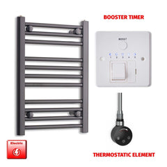 Thermostatic Element + Booster Timer 450 x 800 Flat Black Pre-Filled Electric Towel Rail HTR