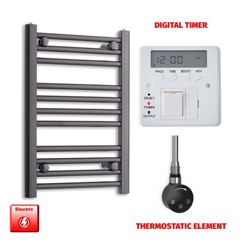 Thermostatic Element + Digital Timer 450 x 800 Flat Black Pre-Filled Electric Towel Rail HTR