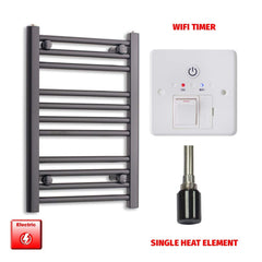 Single Heat Element + Wifi Timer 450 x 800 Flat Black Pre-Filled Electric Towel Rail HTR