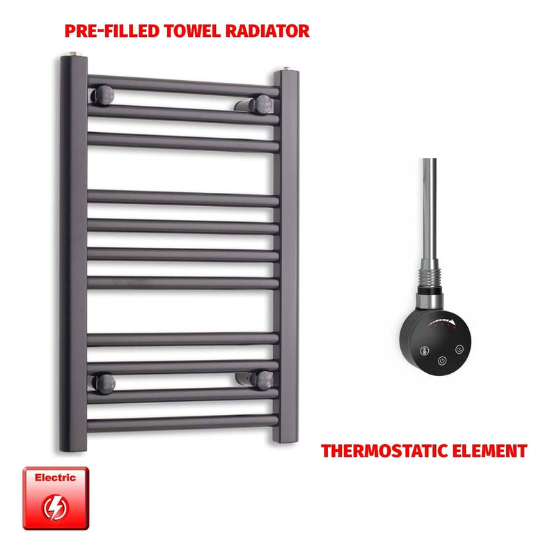 Thermostatic Element 450 x 800 Flat Black Pre-Filled Electric Towel Rail HTR
