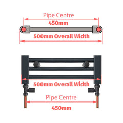 Pipe Centers: 400, 450, 500, 550 – 400-1800 mm High Heated Towel Rail