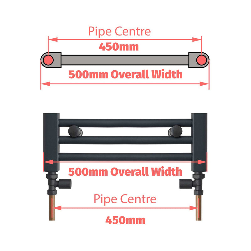 Pipe Centers: 400, 450, 500, 550 – 400-1800 mm High Heated Towel Rail