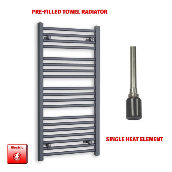 Single Heat Element 500 x 1000 Flat Anthracite Pre-Filled Electric Towel Radiator