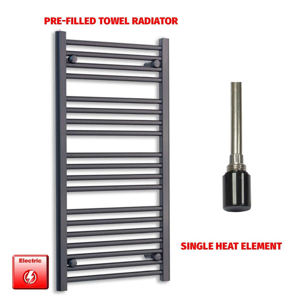 Single Heat Element 500 x 1000 Flat Black Pre-Filled Electric Towel Radiator HTR