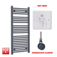 Thermostatic Element + Wifi Timer 500 x 1200 Flat Anthracite Pre-Filled Electric Towel Rail