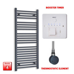 Thermostatic Element + Booster Timer 500 x 1200 Flat Anthracite Pre-Filled Electric Towel Rail
