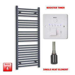 Single Heat Element + Booster Timer 500 x 1200 Flat Anthracite Pre-Filled Electric Towel Rail