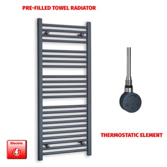 Thermostatic Element 500 x 1200 Flat Anthracite Pre-Filled Electric Towel Rail