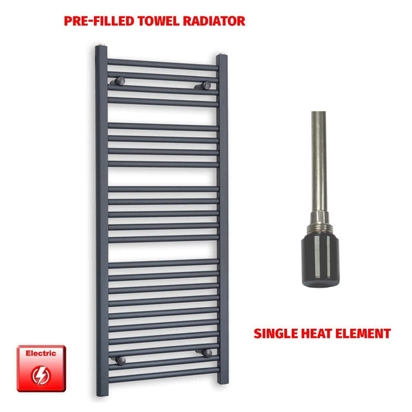 Single Heat Element 500 x 1200 Flat Anthracite Pre-Filled Electric Towel Rail