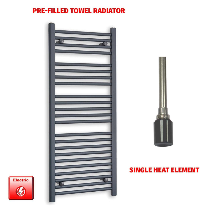 Single Heat Element 500 x 1200 Flat Anthracite Pre-Filled Electric Towel Rail