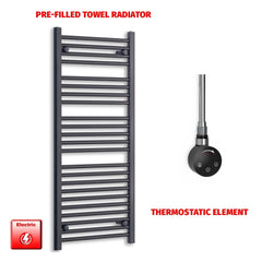 Thermostatic Element 500 x 1200 Flat Black Pre-Filled Electric Heated Towel Rail
